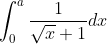 \int_{0}^{a}\frac{1}{\sqrt{x}+1}dx